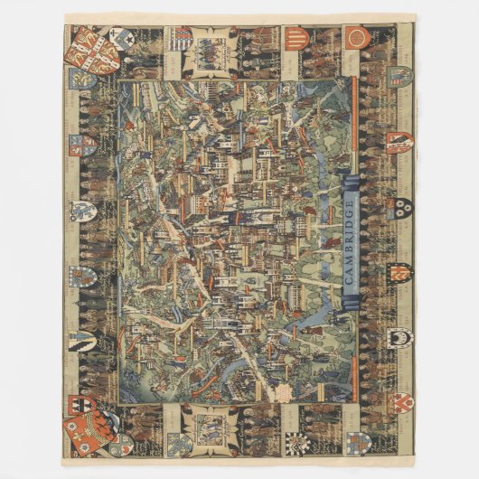 Pictorial Map of Cambridge, Engeland Fleece Deken (Voorkant)