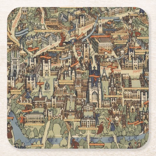 Pictorial Map of Cambridge, Engeland Kartonnen Onderzetters (Voorkant)