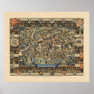 Pictorial Map of Cambridge, Engeland Poster