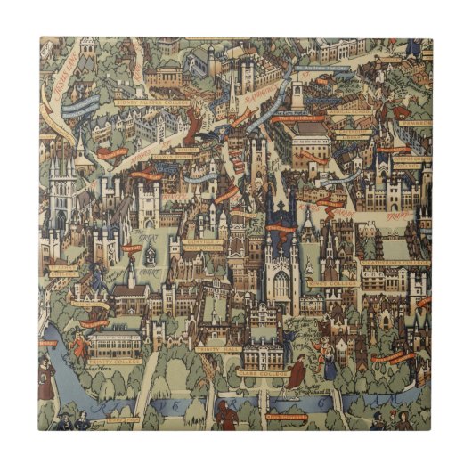 Pictorial Map of Cambridge, Engeland Tegeltje (Voorkant)