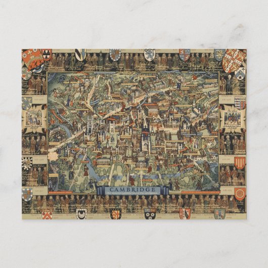 Pictorial Map of Cambridge, England Briefkaart (Voorkant)