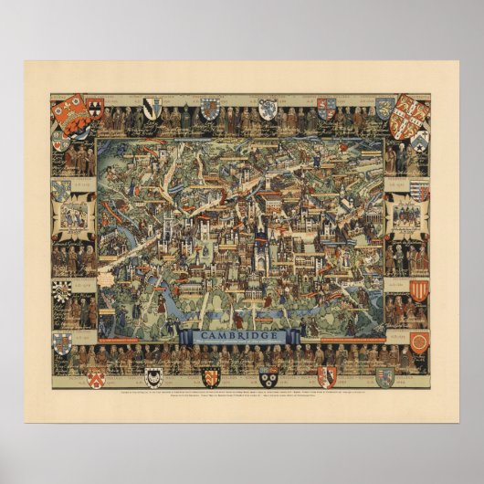 Pictorial Map of Cambridge, England Poster (Voorkant)