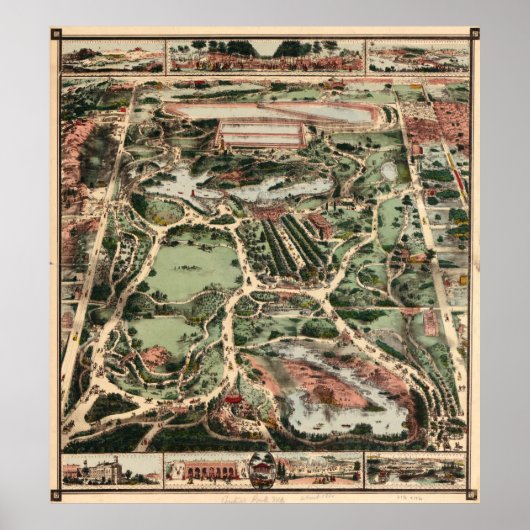 Pictorial Map of Central Park NYC (1860) Poster (Voorkant)