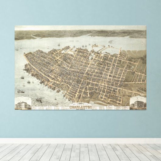  Pictorial Map of Charleston (1872) Canvas Afdruk (Insitu (Houten vloer))