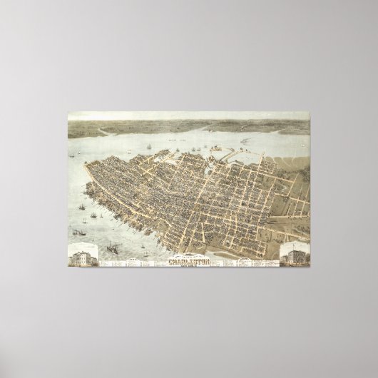  Pictorial Map of Charleston (1872) Canvas Afdruk (Voorkant)