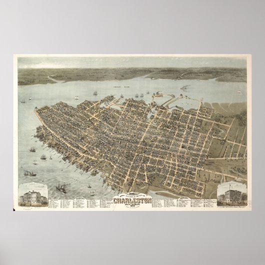  Pictorial Map of Charleston (1872) Poster (Voorkant)