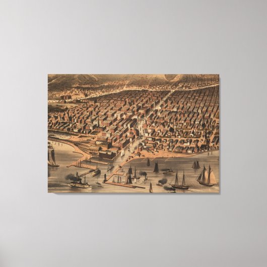 Pictorial Map of Chicago (1871)(2) Canvas Afdruk (Voorkant)