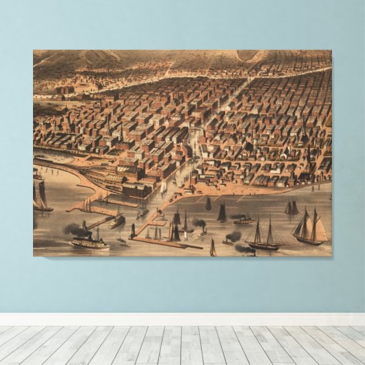  Pictorial Map of Chicago (1871)(2) Canvas Afdruk (Insitu (Houten vloer))