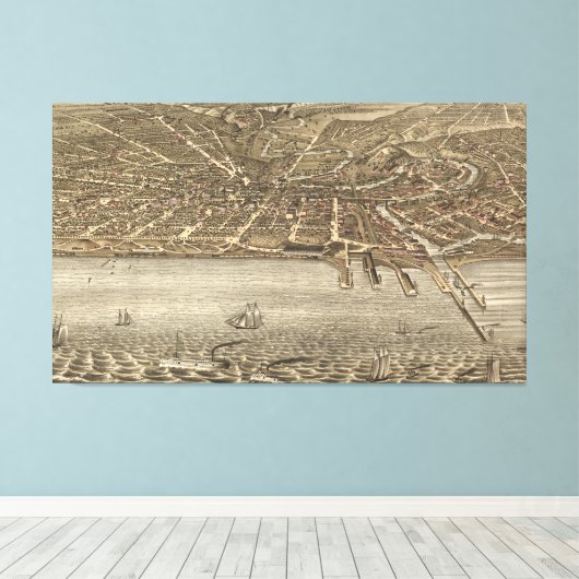 Pictorial Map of Cleveland (1877) Canvas Afdruk (Insitu (Houten vloer))