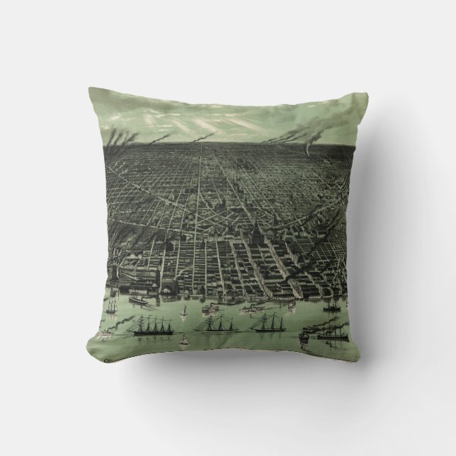  Pictorial Map of Detroit Michigan (1889) Kussen (Voorkant)