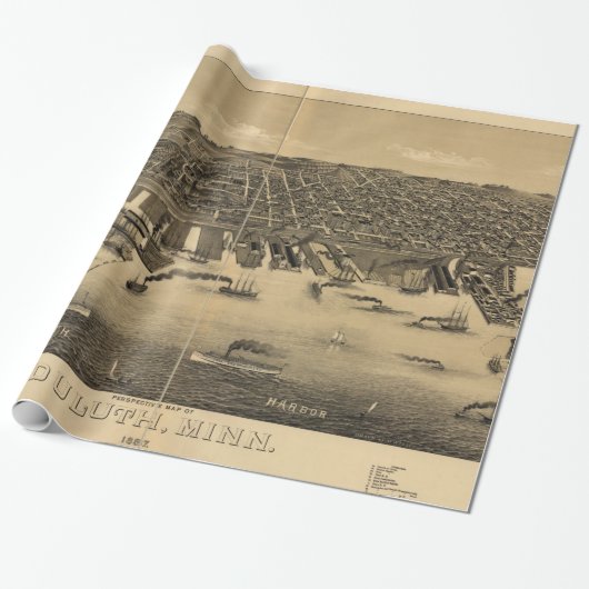 Pictorial Map of Duluth Minnesota (1887) Cadeaupapier (Uitgerold)