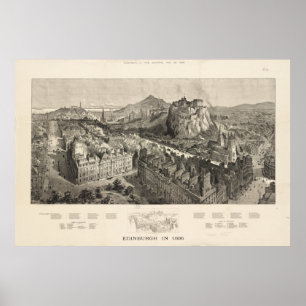  Pictorial Map of Edinburgh Scotland (1886) Poster