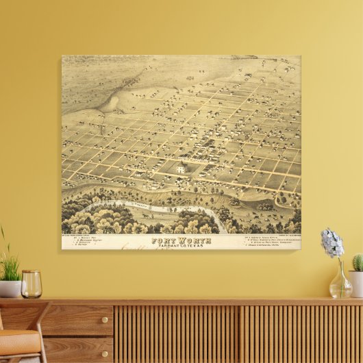 Pictorial Map of Fort Worth Texas (1876) Canvas Afdruk (Insitu (Woonkamer))