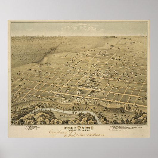  Pictorial Map of Fort Worth Texas (1876) Poster (Voorkant)