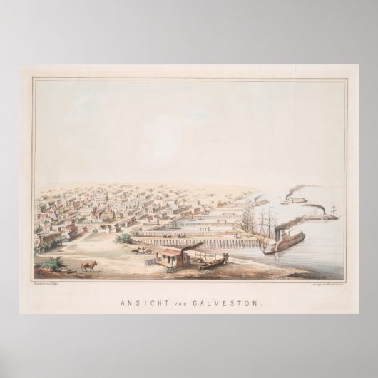 Pictorial Map of Galveston TX (1855) Poster (Voorkant)