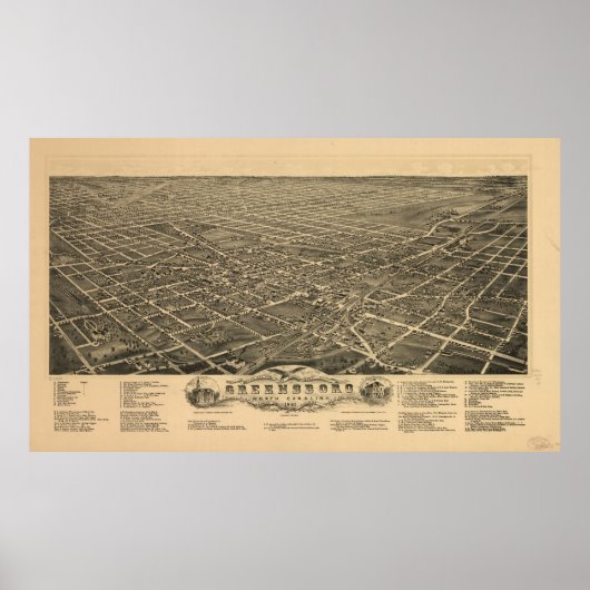  Pictorial Map of Greensboro NC (1891) Poster (Voorkant)