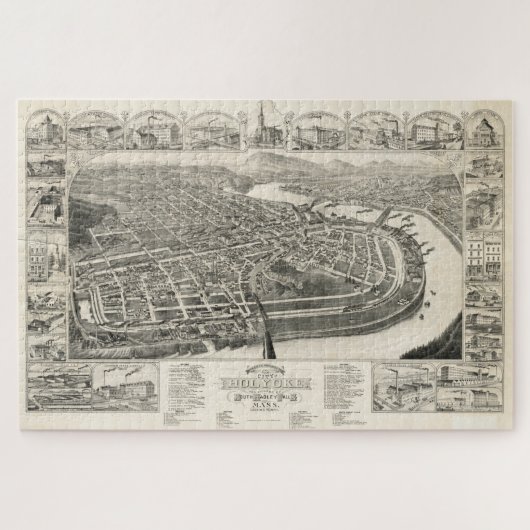 Pictorial Map of Holyoke MA (1881) Legpuzzel (Horizontaal)