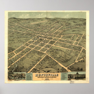  Pictorial Map of Huntsville Alabama (1871) Poster