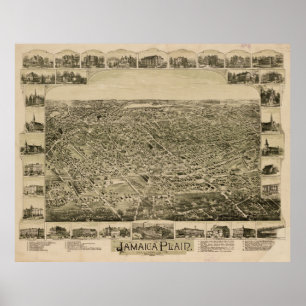 Pictorial Map of Jamaica Plain MA (1891) Poster