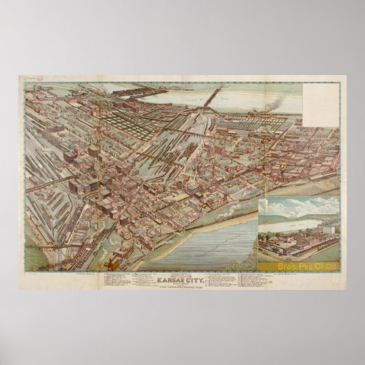  Pictorial Map of Kansas City MO (1895) Poster (Voorkant)