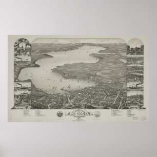  Pictorial Map of Lake Genève WI (1882) Poster