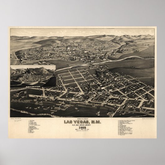  Pictorial Map of Las Vegas NM (1882) Poster (Voorkant)