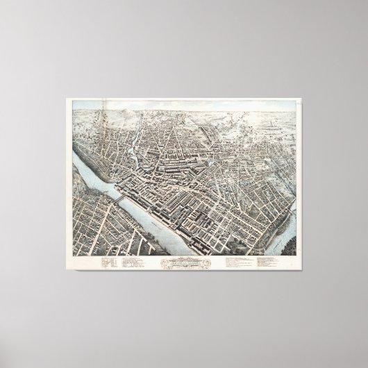  Pictorial Map of Lowell MA (1876) Canvas Afdruk (Voorkant)