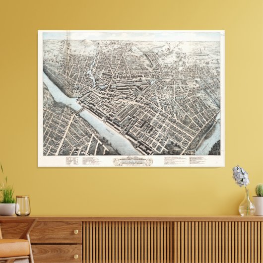  Pictorial Map of Lowell MA (1876) Canvas Afdruk (Insitu (Woonkamer))