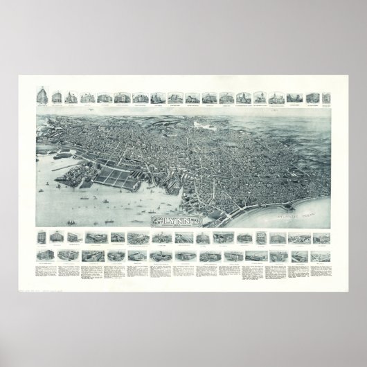  Pictorial Map of Lynn Massachusetts (1916) Poster (Voorkant)