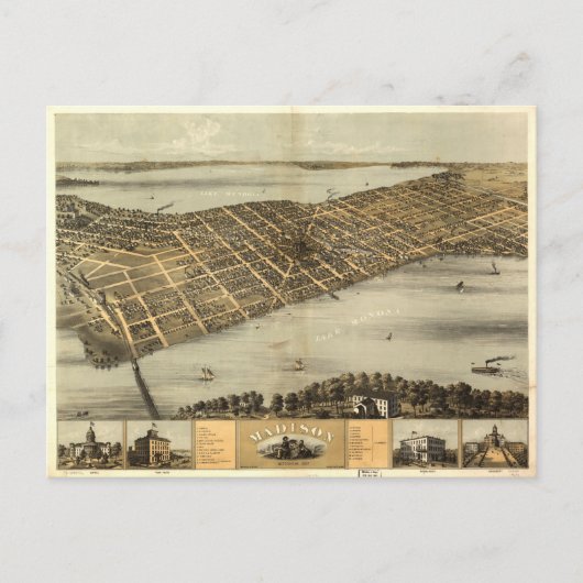  Pictorial Map of Madison Wisconsin (1867) Briefkaart (Voorkant)