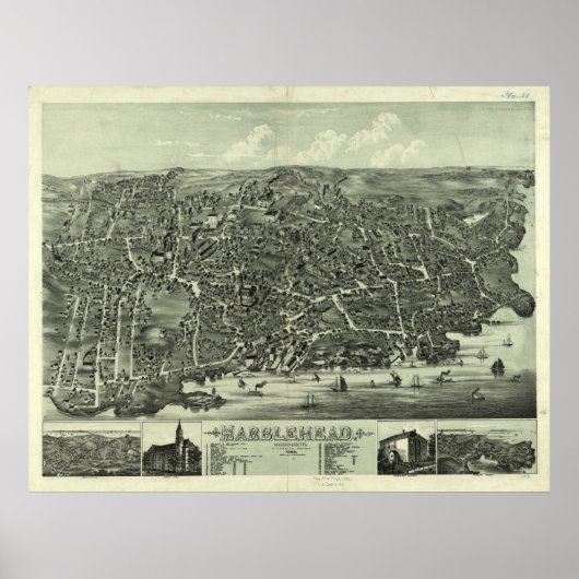  Pictorial Map of Marblehead MA (1882) Poster (Voorkant)