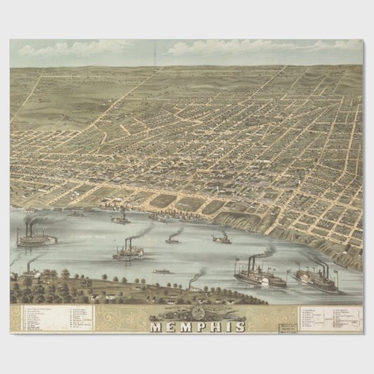  Pictorial Map of Memphis Tennessee (1870) Cadeaupapier (Vlak)