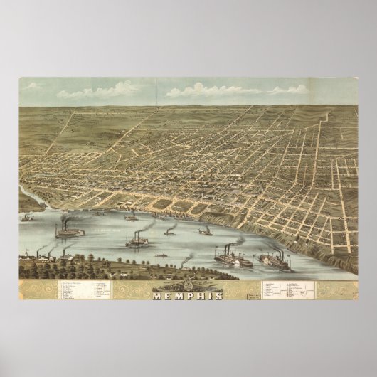Pictorial Map of Memphis Tennessee (1870) Poster (Voorkant)