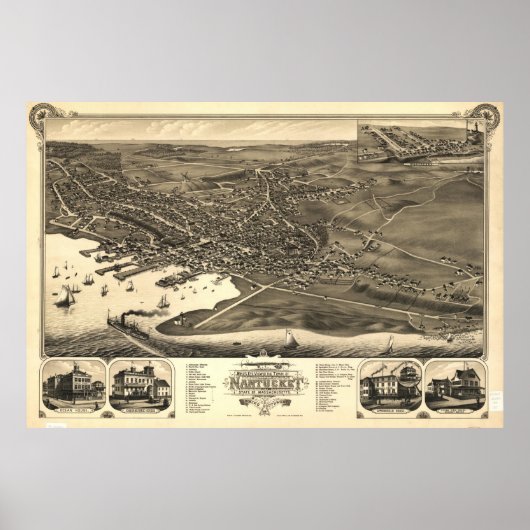  Pictorial Map of Nantucket (1881) Poster (Voorkant)