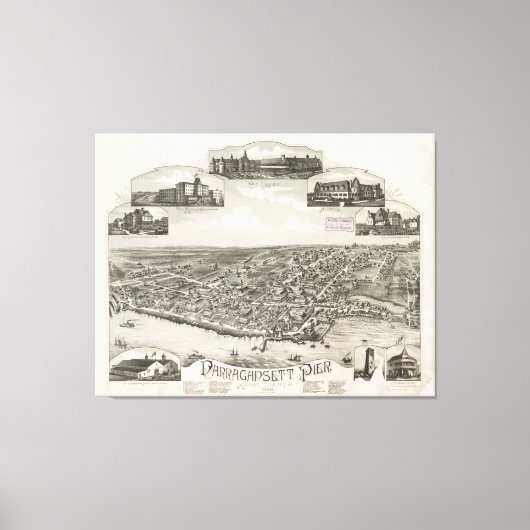  Pictorial Map of Narragansett RI (1888) Canvas Afdruk (Voorkant)