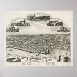 Pictorial Map of Narragansett RI (1888) Poster