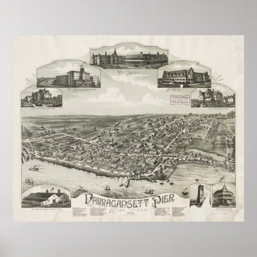 Pictorial Map of Narragansett RI (1888) Poster (Voorkant)