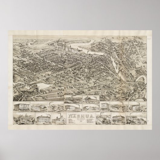 Pictorial Map of Nashua NH (1883) Poster (Voorkant)