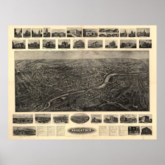  Pictorial Map of Naugatuck CT (1906) Poster (Voorkant)