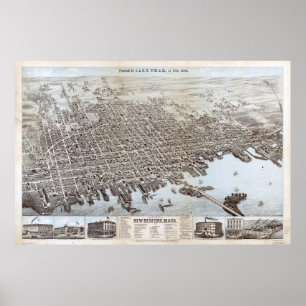  Pictorial Map of New Bedford MA (1876) Poster