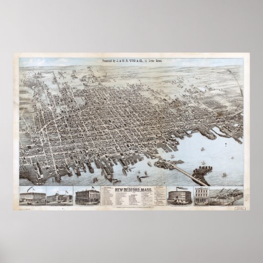  Pictorial Map of New Bedford MA (1876) Poster (Voorkant)