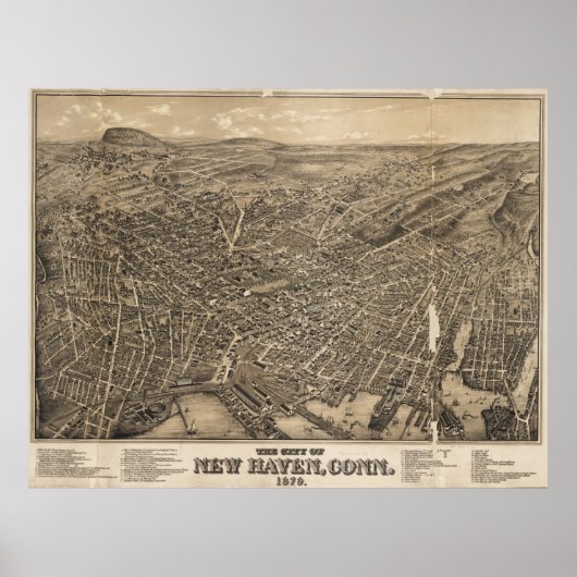 Pictorial Map of New Haven CT (1879) Poster (Voorkant)