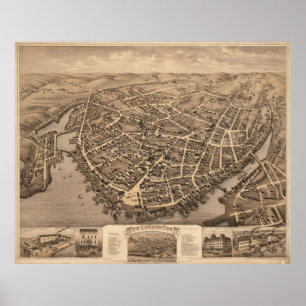 Pictorial Map of New London CT (1876) Poster