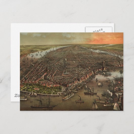  Pictorial Map of New York City (1873) Briefkaart (Voorkant / Achterkant)