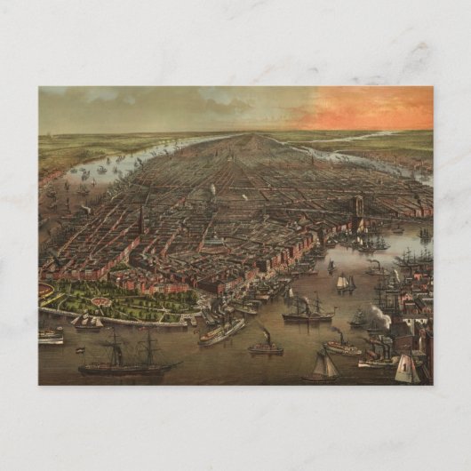  Pictorial Map of New York City (1873) Briefkaart (Voorkant)