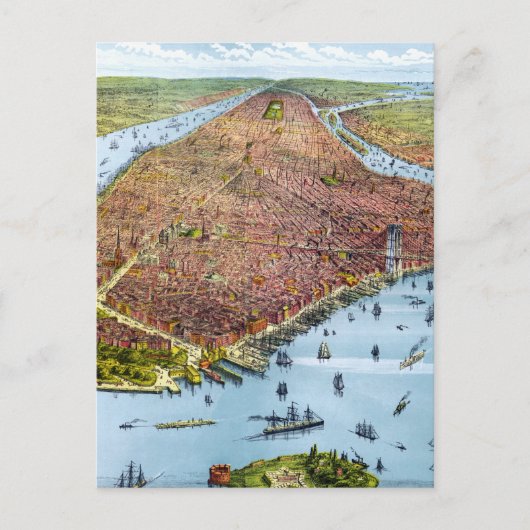  Pictorial Map of New York City (1879) Briefkaart (Voorkant)
