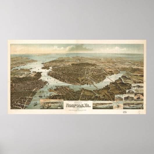 Pictorial Map of Norfolk Virginia (1892) Poster (Voorkant)