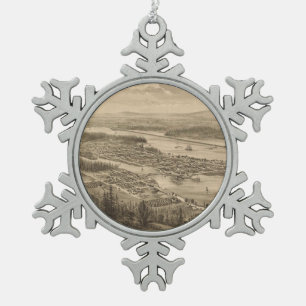  Pictorial Map of Olympia Washington (1879) Tin Sneeuwvlok Ornament