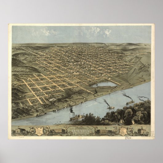 Pictorial Map of Omaha Nebraska (1868) Poster (Voorkant)