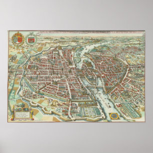  Pictorial Map of Paris (1615) Poster